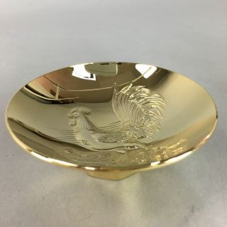 Japanese Gold Plated Sake Drinking Cup Vtg Metal Sakazuki Guinomi Chicken Gu596