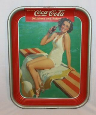 Rare 1939 Girl On Diving Board Coca Cola Serving Tray 100 Authentic