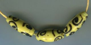 African Trade Beads Vintage Venetian Old Glass 3 Rare Oval Yellow Zen Or 6 Bead