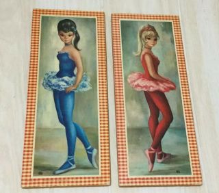 Set Of 2 Vintage Maio Ballerina Litho Prints Red White Checkerboard Corkboard