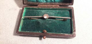 Antique Victorian Edwardian Jewellery Box Containing Bar Brooch Set With Stone