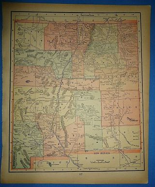 Vintage Circa 1895 Mexico Territory Map Old Antique Map S&h