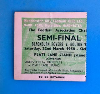 Rare 1958 F.  A.  Semi - Final Football Ticket