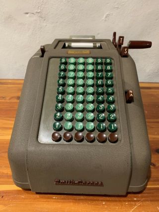 Vintage Antique Smith Corona Hand Crank Calculator Adding Machine W/ Dust Cover 2