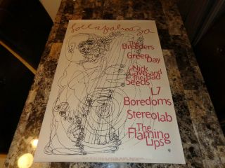 Lollapalooza Rare Promo Show Poster Green Day Flaming Lips Nick Cave Breeders L7