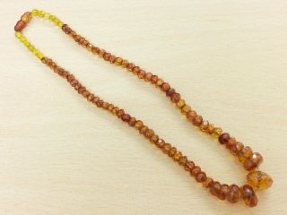 Antique Faceted Amber Beads On Silver Chain Necklace 1920