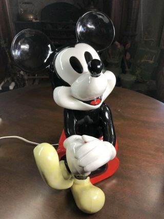 Large Rare Porcelain Schmid Disney Mickey Mouse Night Light W Music Box 13” Tall