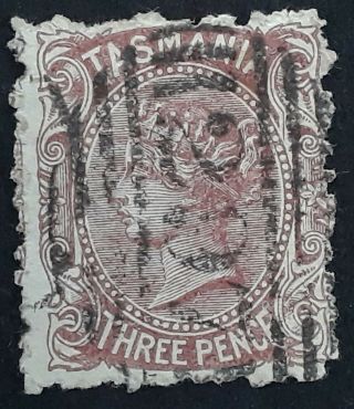 Rare Undated Tasmania Australia 3d Red Brown S/face Stamp Num Cds 297 - Mathina