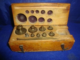 Vintage Elmer & Amend Brass Scale Weights Box Tweezers Apothecary Pharmaceutical