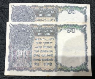 British India One Rupee 1940 Banknote George VI Consecutive Note Rare 2