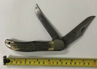 Vintage Queen Steel Single Folding Knife Rare Very Early Estate Find Stag