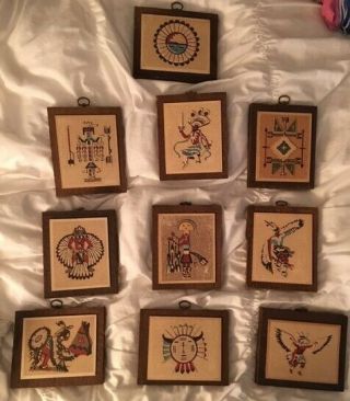 Vintage 10 Native American Indian Rainbow Way Mexico Sand Pictures Rare Art