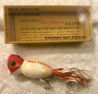 Fishing Lure Fred Arbogast Hula Popper Pre 1960 Red Head Tackle Box Crank Bait