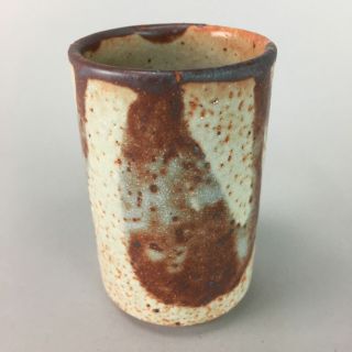 Japanese Shino Ware Ceramic Teacup Vtg Yunomi Pottery Sencha Brown Pt406