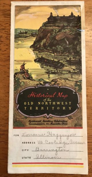 Vintage Antique 1937 Historical Map Of Old Northwest Territory Celebration