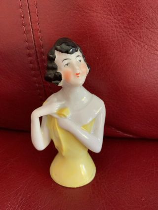 Vintage Antique Art Deco Flapper Lady Germany Porcelain Half Doll Pincushion