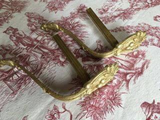 Pair Antique French Brass / Bronze Curtain Pole Holders In Cherry Design