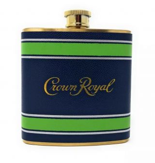 Crown Royal Flask Rare Blue & Green Seahawks Colors 6 Ounce Stainless Steel
