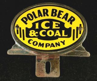 Polar Bear Ice Coal Company License Plate Topper Porcelain Rare Advertising Sign