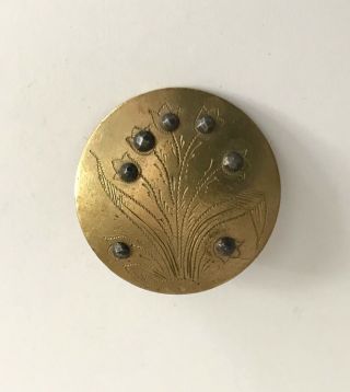 Gorgeous Antique Art Nouveau Button Hand Etched Lily Of The Valley W/ Cut Steels