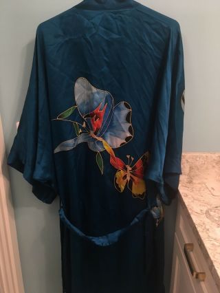 Vintage Chinese Silk Robe Teal Short Silk Robe Butterfly Small/ Medium China