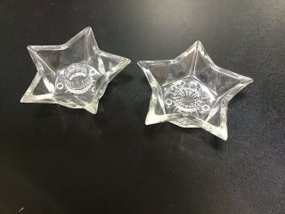 Vintage Clear Glass Star Shape Taper Candle Holders Set Of 2