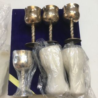 Set Of 6 Vintage Silver Plated Goblets Etched Design Epns Toast Glass 5”