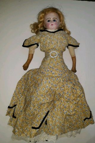 Antique German Paper Mache And Cloth 24 " Doll With Leather Hands Unmarked