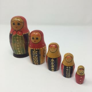 Vintage Small Matryoshka Babushka Russian Nesting Doll Set Of Five