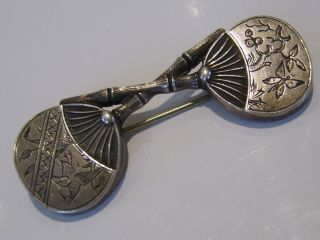 Very Rare Sterling Silver Brooch Of A Chinese Fan Unusual Victorian Antique