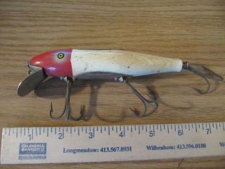 Vintage Pflueger Mustang Minnow Antique Lure White Red Head