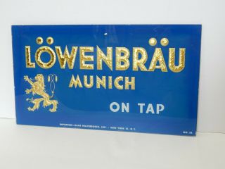 Vtg Lowenbrau Munich Beer Reverse Painted Glass Sign Bar Ad On Tap Rare