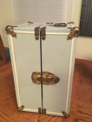 Vintage Doll Trunk Light Green Metal Clothes Wardrobe Case So Cool