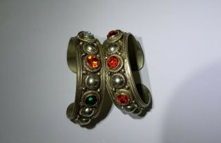 Vintage Wide Siam Sterling Silver Cuff Bracelet " Rare " 2 Sizes Raised Gems