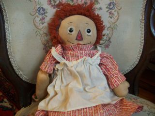 Rare Early Georgene Raggedy Ann Doll Black Outlined Nose - 1940s