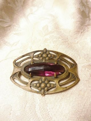 Antique Victorian Faceted Amethyst Purple Glass Sash Pin Brooch