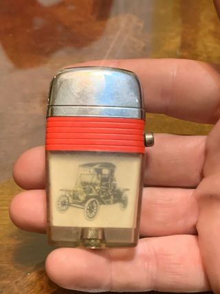 Rare Vintage Scripto Vu Advertising Lighter Model T Ford Tin Lizzie,  Sparks