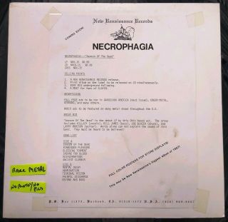 Necrophagia Season Of The Dead Lp Rare Metal Promo Test Press