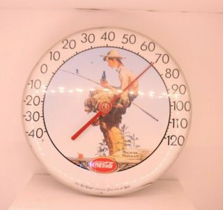 Vintage Coca - Cola Norman Rockwell Thermometer Coke Tru - Temp Boy Fishing