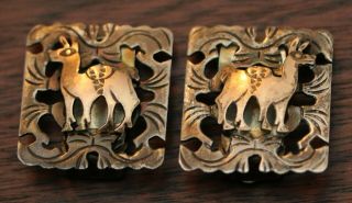 Vintage Estate Rare Peru Sterling & 18k Gold Llama Clip On Earrings