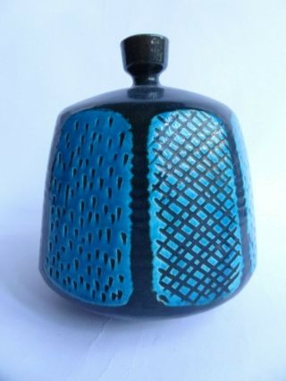 Mid Century Blue Ceramic Six Panel Vase Vintage 1960s 2