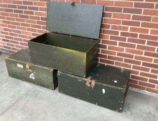 Vintage Military Trunk Foot Locker Wood Box Crate Storage Display Antique
