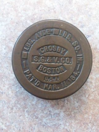 Antique Crosby S G & V Co Brass 4 Pound Scale Weight Boston Pat 