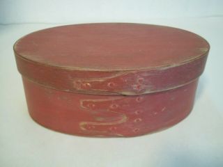 Primitive Shaker Style Oval Wood Pantry Box Painted Red