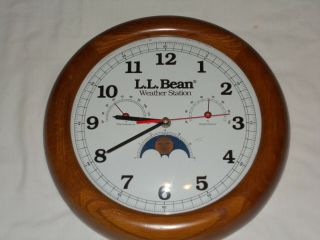 Rare Ll Bean Wall Clock Thermometer Hygrometer Moon Phase Rare 11.  25 " Wood
