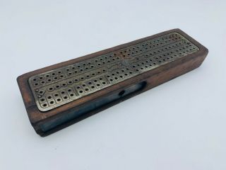 Antique Walnut Cribbage Board C.  W.  Le Count Cast Iron Decor 1879 Game Wood