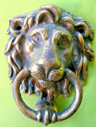 Old Antique Vintage Reclaim Salvaged Cast Brass Lion Head Mask Door Knocker
