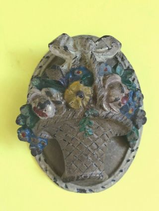 Antique Hubley Cast Iron Door Knocker 30s? Orig Paint Flower Basket Interior