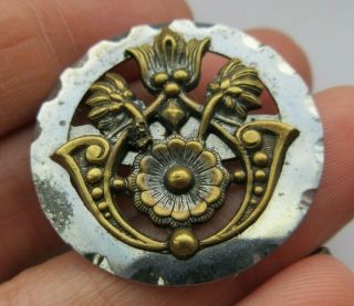 Outstanding Large Antique Vtg Steel Metal Button W/ Brass Accent 1 - 1/4 " (e)