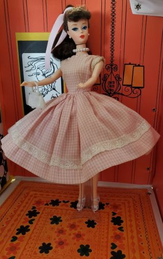 Vtg Fab Lu Premier Elite Barbie Clone Pink Gingham Dress W/lace Trim Full Skirt